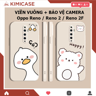 Ốp lưng Oppo Reno / Reno 2 / Reno 2F silicon dẻo cạnh vuông bảo vệ camera đôi gà gấu cute