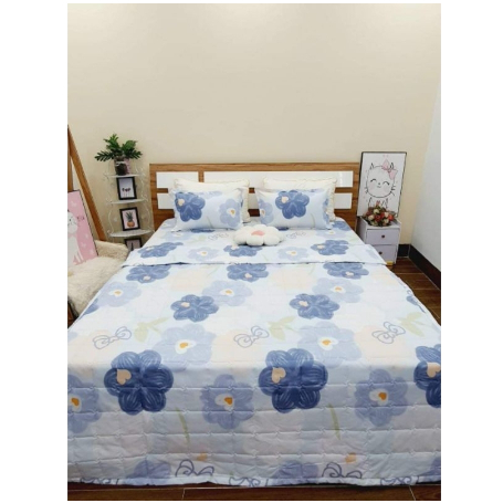(Gì cũng rẻ) Bộ 5 món Chăn hè Ga Gối Poly Cotton bo chun miễn phí - Đủ size - Đủ mẫu - Hoa Nice Day, Gấu rich, Lá Tre,..