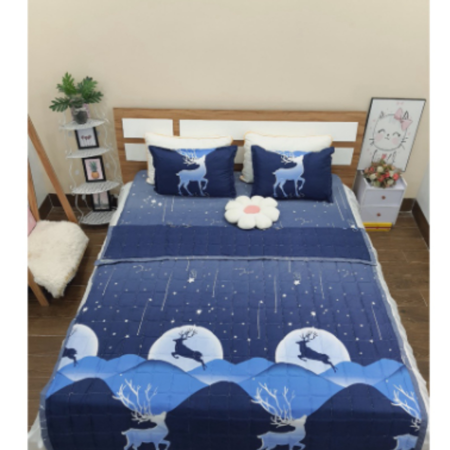 (Gì cũng rẻ) Bộ 5 món Chăn hè Ga Gối Poly Cotton bo chun miễn phí - Đủ size - Đủ mẫu - Hoa Nice Day, Gấu rich, Lá Tre,..