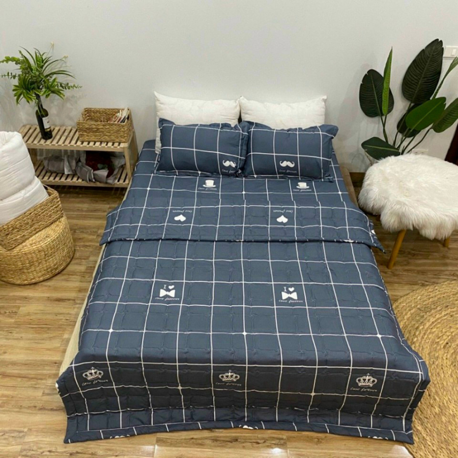 (Gì cũng rẻ) Bộ 5 món Chăn hè Ga Gối Poly Cotton bo chun miễn phí - Đủ size - Đủ mẫu - Hoa Nice Day, Gấu rich, Lá Tre,..