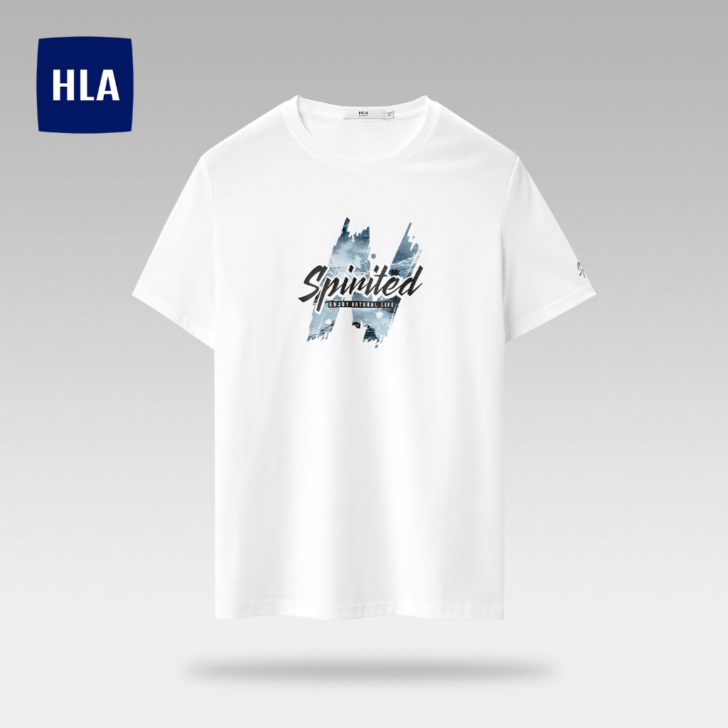 HLA -  Áo thun nam ngắn tay in chữ hút ẩm thoáng khí Letter printed moisture round neck T-shirt