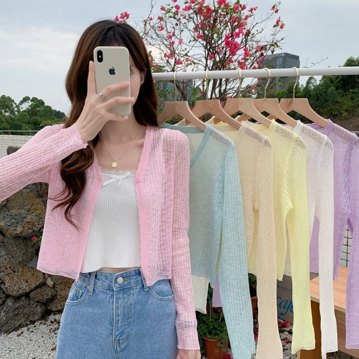 Áo Cardigan Len Mỏng Nữ CHIPXINHXK tay Dài 1 Khuy chất liệu Dệt Kim Mỏng Nhẹ nhiều Màu sắc - SCTA153