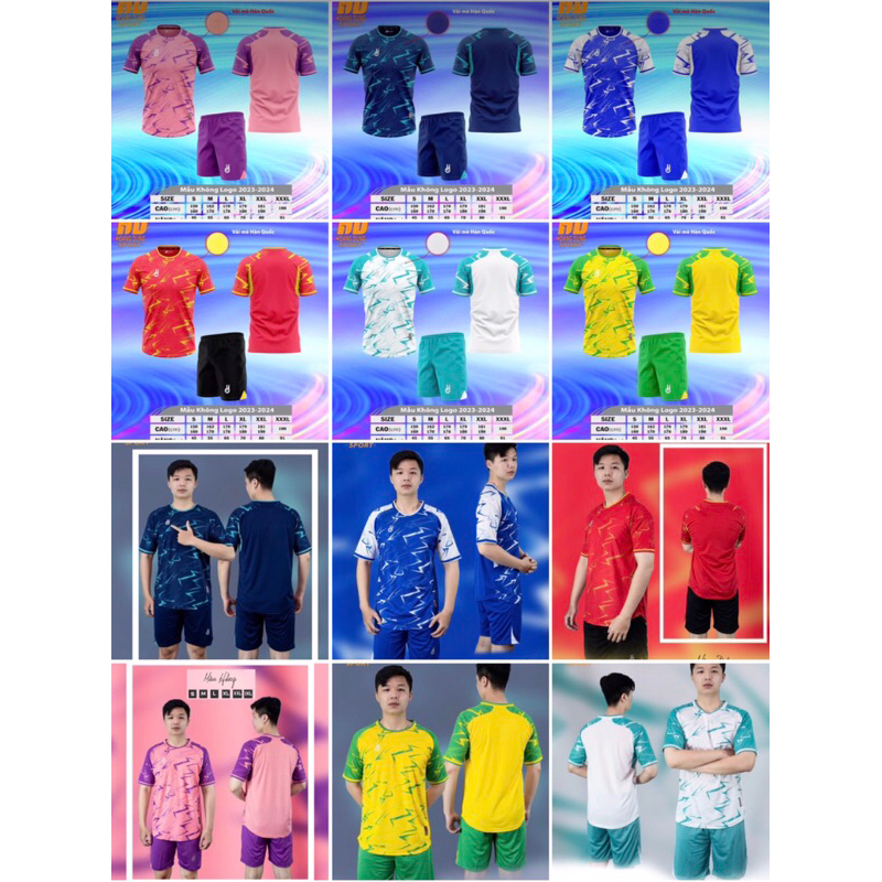 Bộ Quần áo đá bóng không logo, Đồ đá banh nam nữ HD không logo vải mè cao cấp thoáng khí thấm hút mồ hôi không nhăn xù.