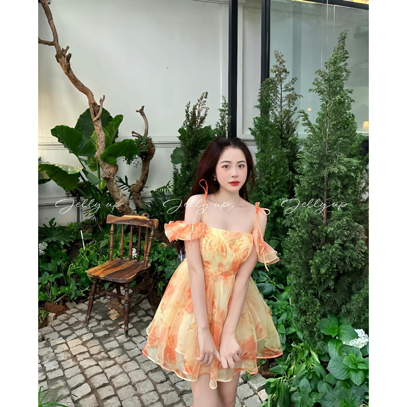 váy ngắn hoa cam-JELLYUP (SP thật do shop may)
