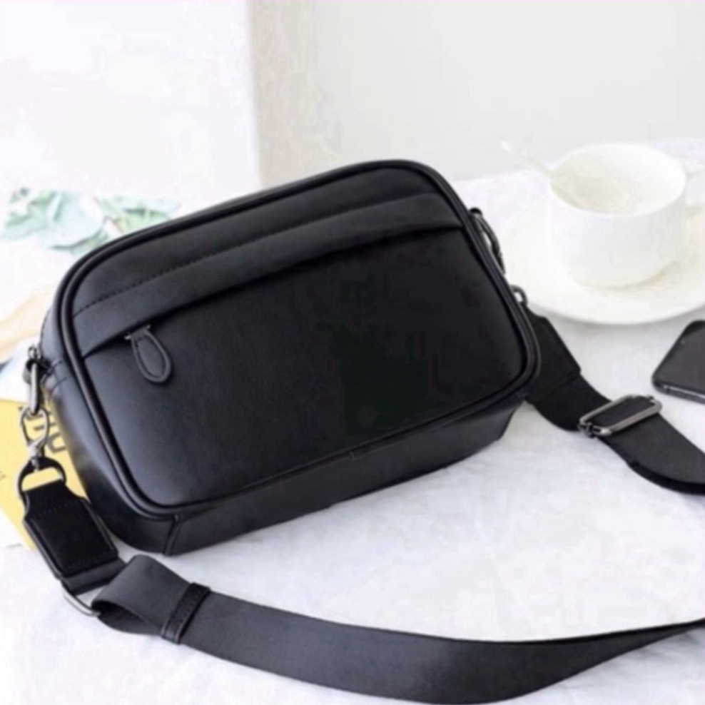 Túi đeo chéo nam nữ da đen trơn chống nước phong cách Hàn Quốc TN04