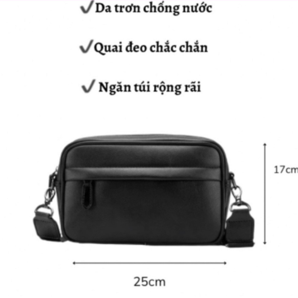 Túi đeo chéo nam nữ da đen trơn chống nước phong cách Hàn Quốc TN04