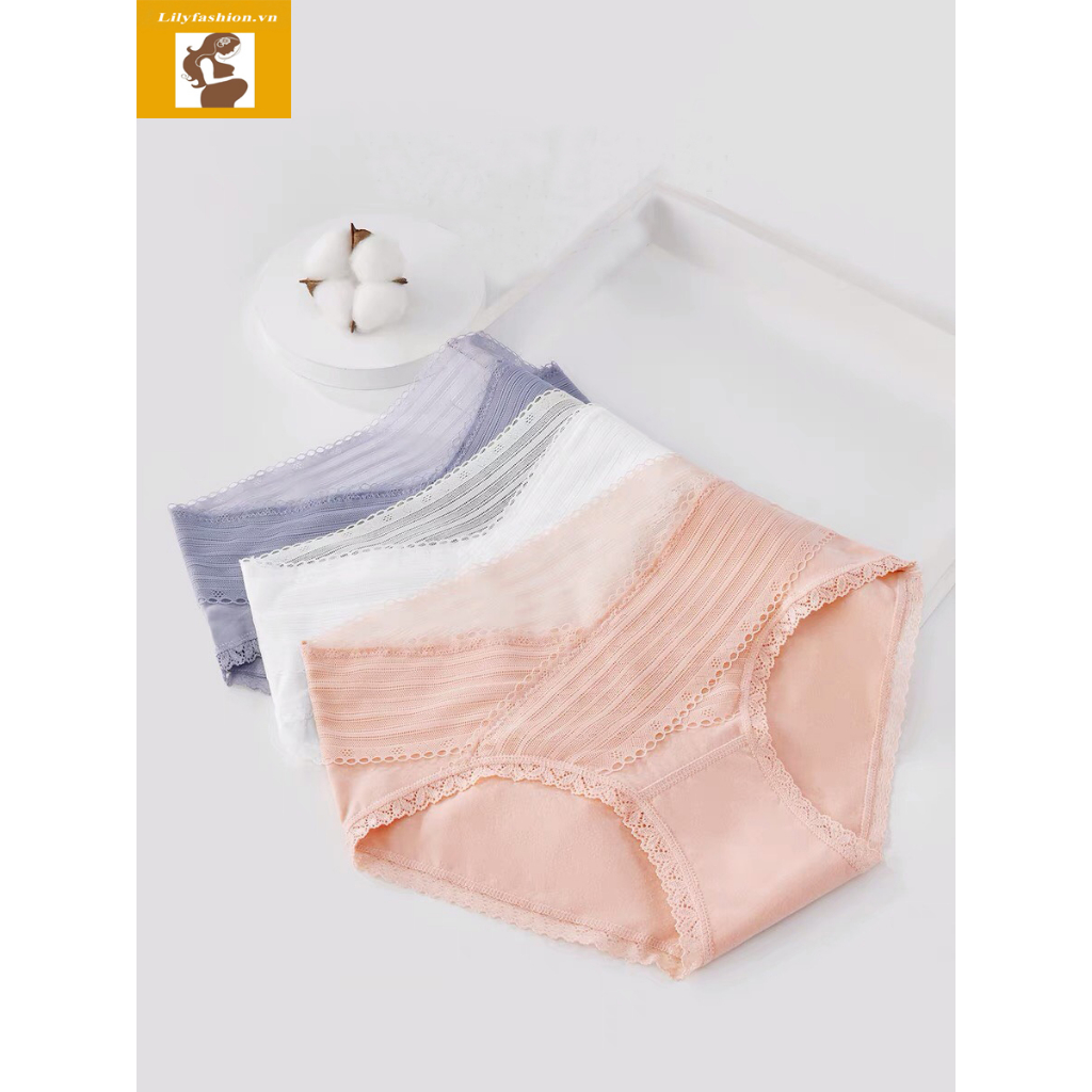 01 Quần lót bầu và sau sinh cạp V chéo ren chất cotton mát nhẹ kháng khuẩn