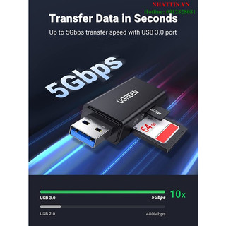 Đầu đọc thẻ SD/TF chuẩn USB 3.0 tốc độ 5Gbps Ugreen 40752 cao cấp