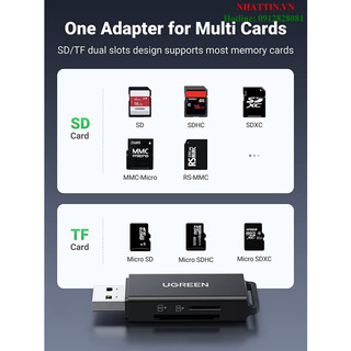 Đầu đọc thẻ SD/TF chuẩn USB 3.0 tốc độ 5Gbps Ugreen 40752 cao cấp