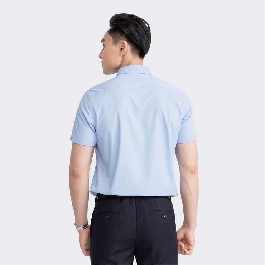 Áo sơ mi nam ngắn tay ARISTINO màu xanh solid đơn giản nhưng tinh tế, ấn tượng - ASSR35