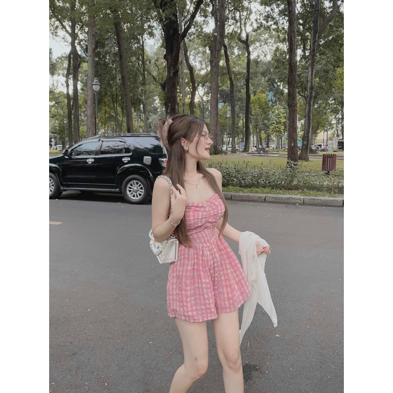 Jumpsuit quây Bigsize chất jean kèm tay áo rớt vai