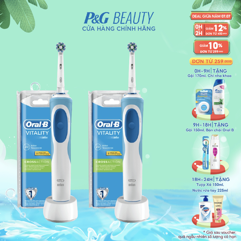 Combo 2 Bàn Chải Điện ORAL-B CrossAction Loại Bỏ Thêm Đến 100% Mảng Bám