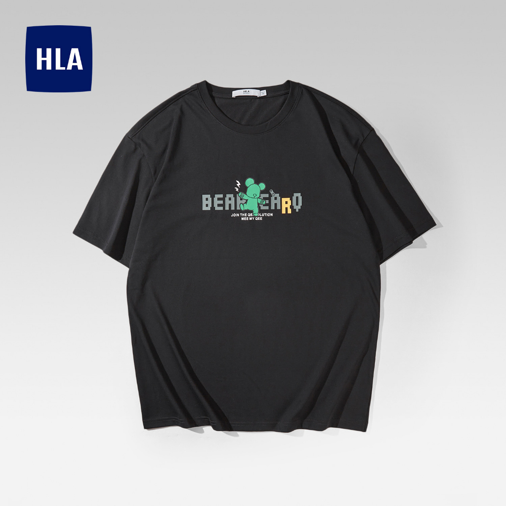 HLAxQee - Áo thun nam ngắn tay dáng rộng cotton lạnh in họa tiết gấu Qee pattern round neck icy cotton T-shirt