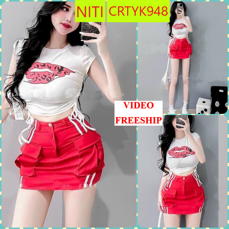 [CRTYK948]ÁO CROPTOP KIỂU LỬNG NỮ CỔ TRÒN NGẮN TAY IN ĐÔI MÔI MÀU TRẮNG PHỐI DÂY RÚT HÔNG SIÊU HOT