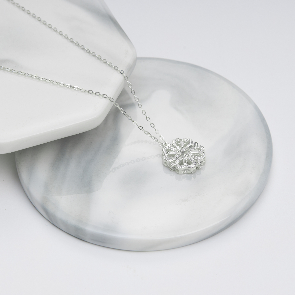 Dây chuyền bạc CDE Heart Four-Leaf Clover Silver Necklace CDE6086