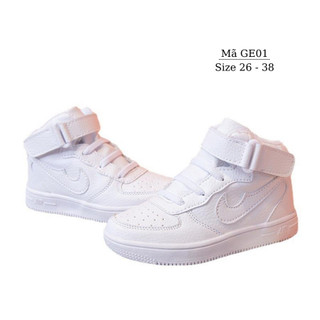 Giày Trẻ Em Học Sinh bé trai bé gái màu trắng dáng sneaker cổ cao cá tính đi học biểu diễn văn nghệ 232 Phố Huế GE01