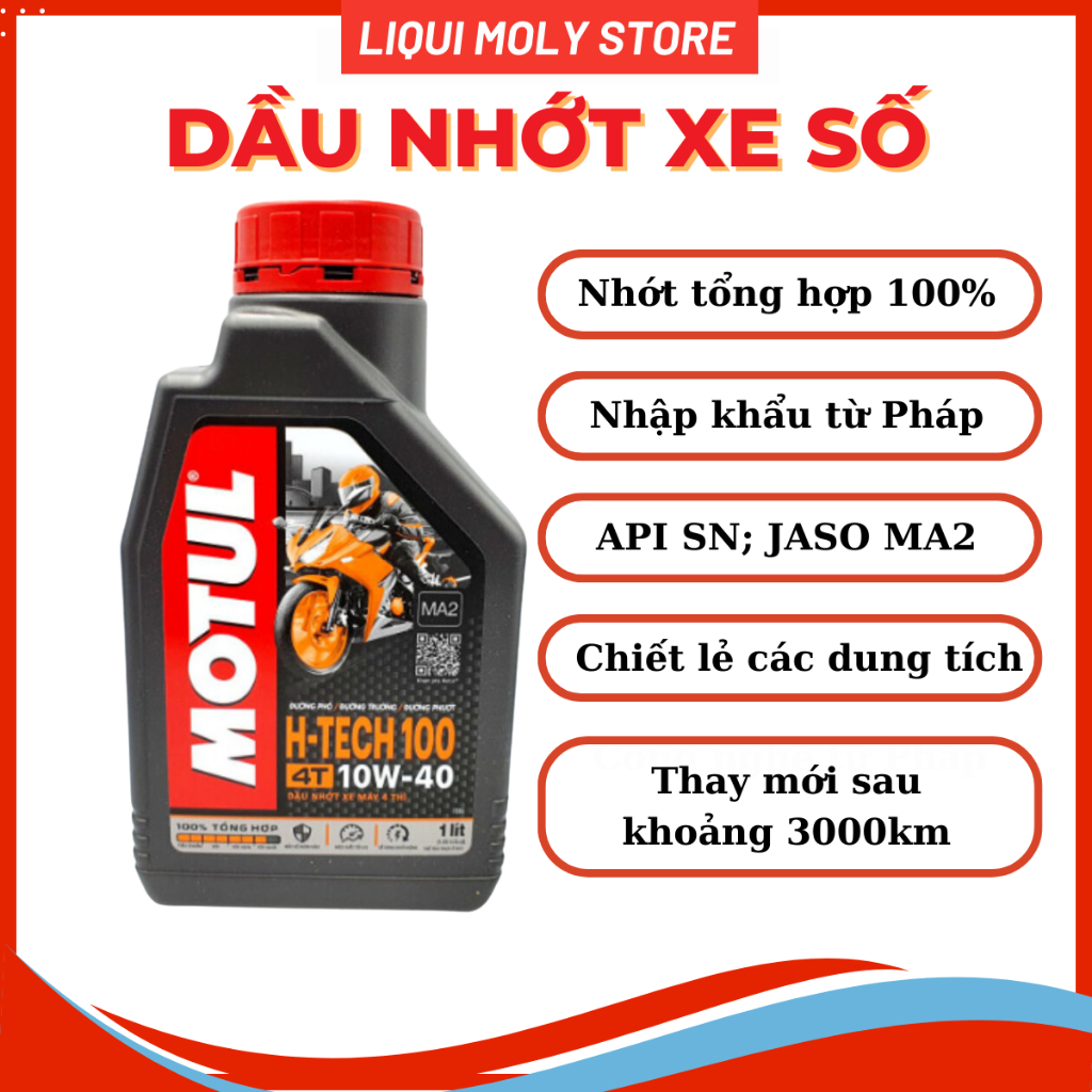 Dầu nhớt tổng hợp cao cấp cho xe số,côn tay Motul H-tech10w40