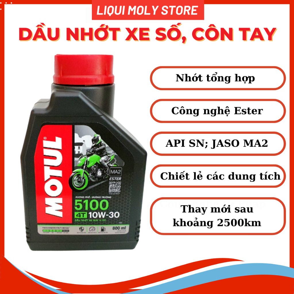 Dầu nhớt tổng hợp cho xe số Motul 5100 10w30