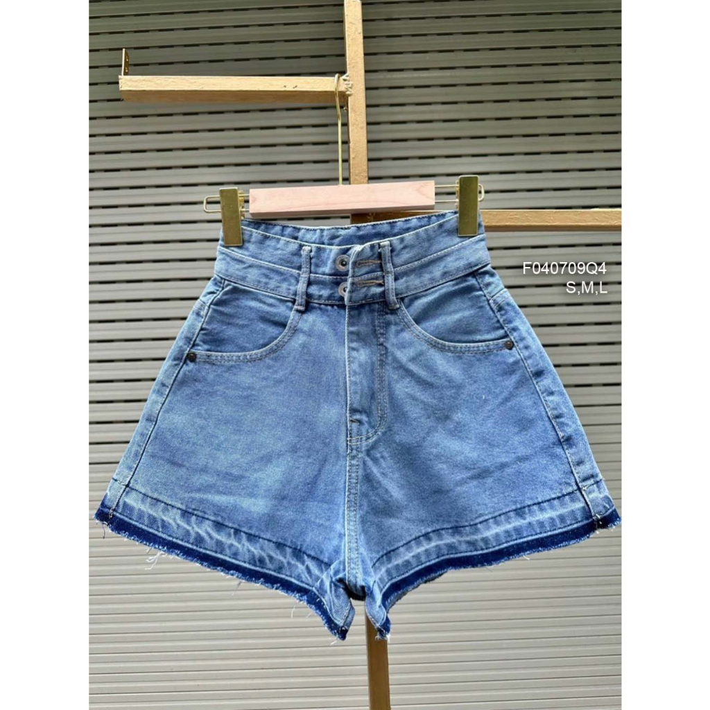 Quần short jean lưng cao kiểu xả lai 2 nút hàng đẹp!