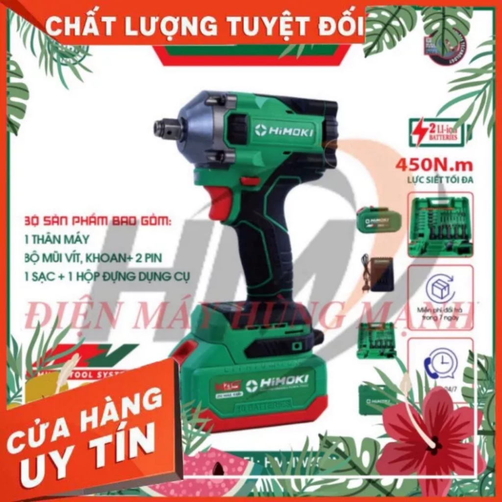 Máy siết bulong Himoki 450N.m đầu 2 trong một siêu khỏe, chuyên mở ốc oto xe máy