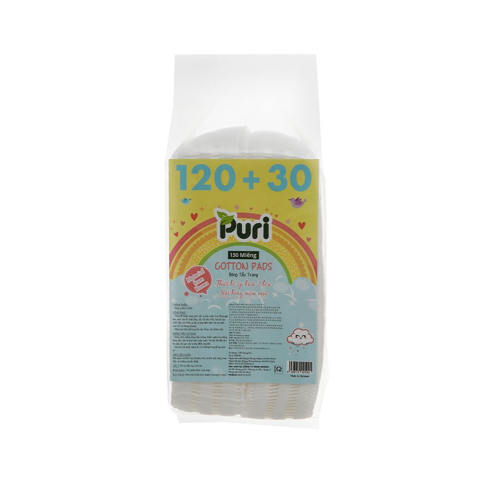 Bông tẩy trang Puri túi 150 miếng  - Hàng Chính Hãng
