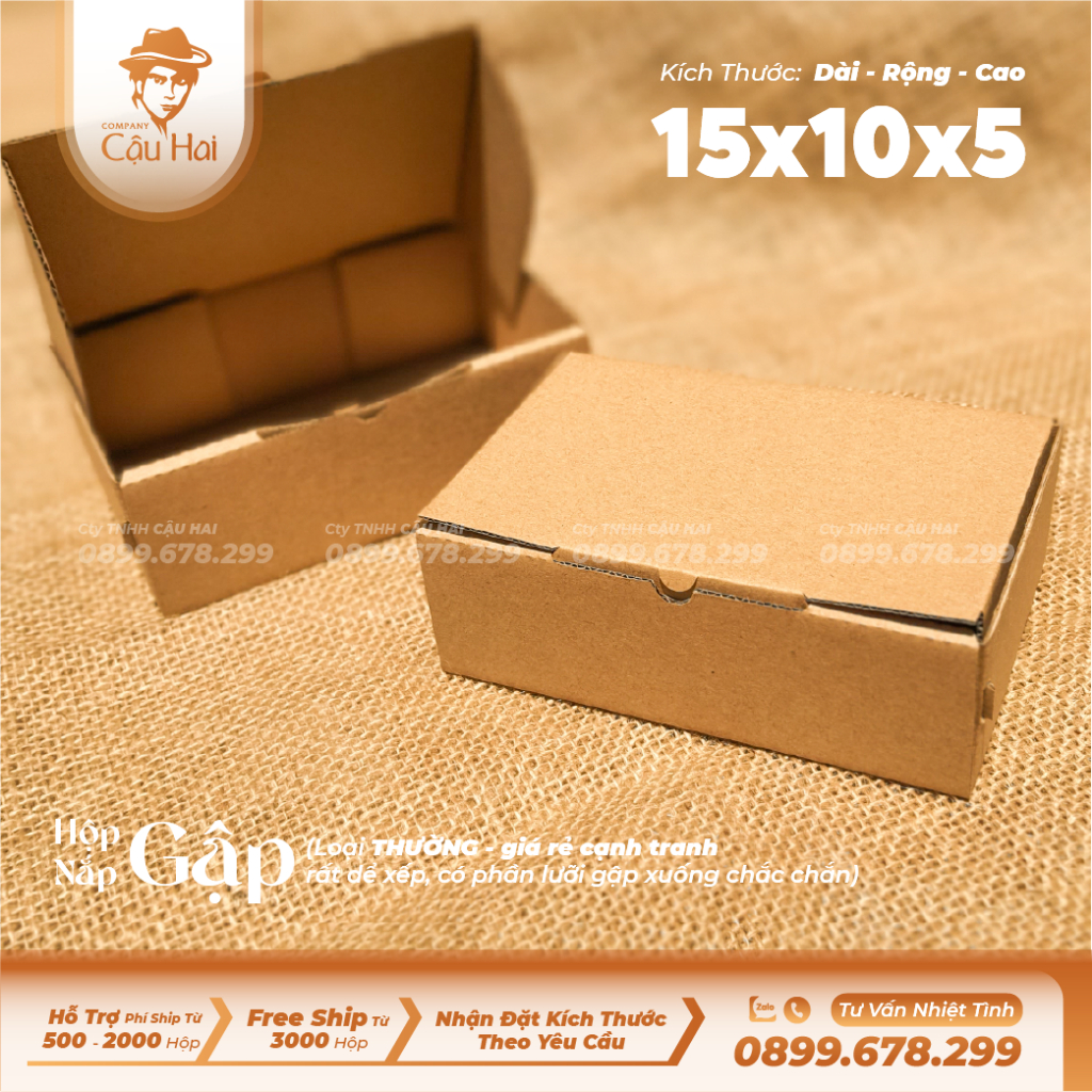 Set 50 hộp carton nắp GẬP 15x10x5