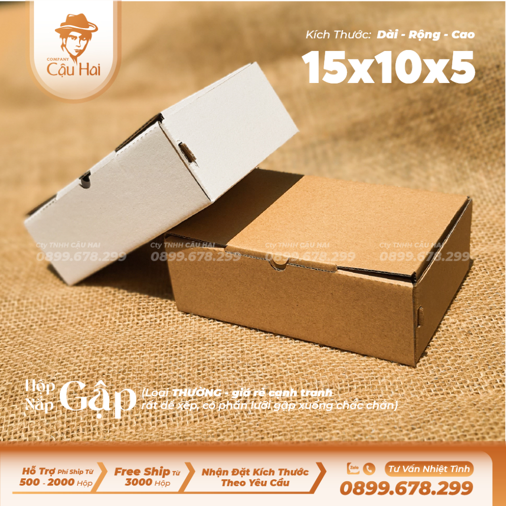 Set 50 hộp carton nắp GẬP 15x10x5