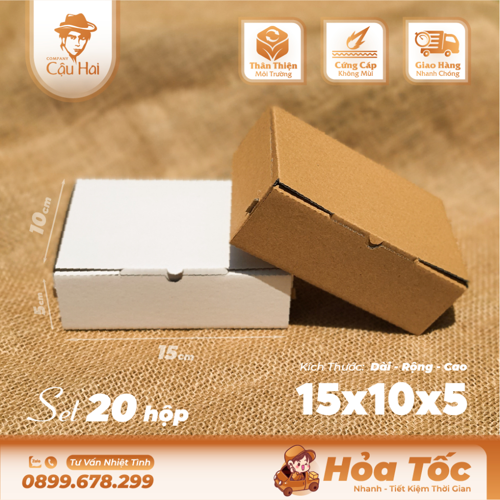Set 50 hộp carton nắp GẬP 15x10x5