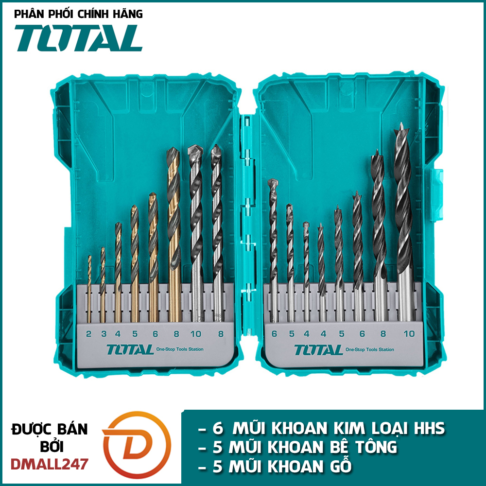 Bộ mũi khoan kim loại, khoan bê tông và khoan gỗ 16 chi tiết TOTAL TACSDL11601 - Độ cứng siêu cao, chịu lực tốt, đa dụng