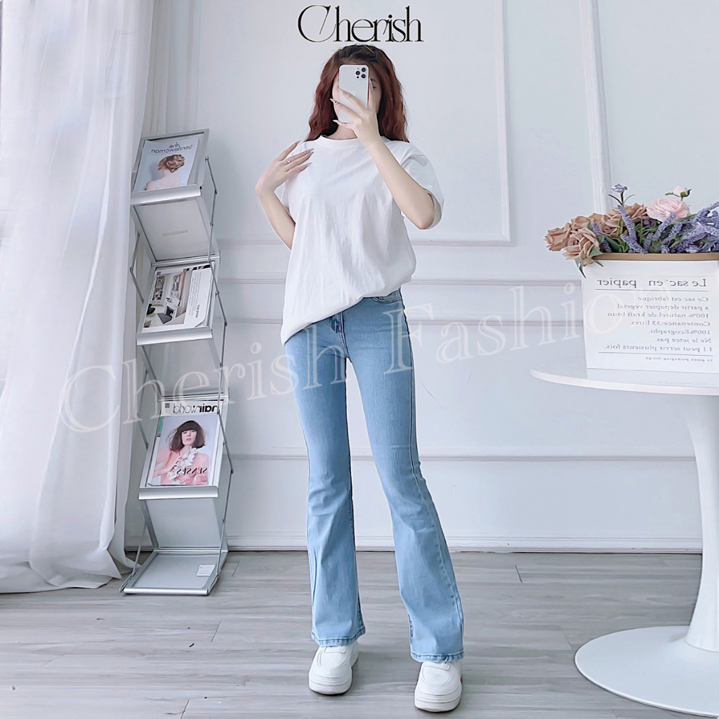 Quần bò jean nữ ống loe co giãn jeans cạp cao cao cấp CHERISH - QJ01