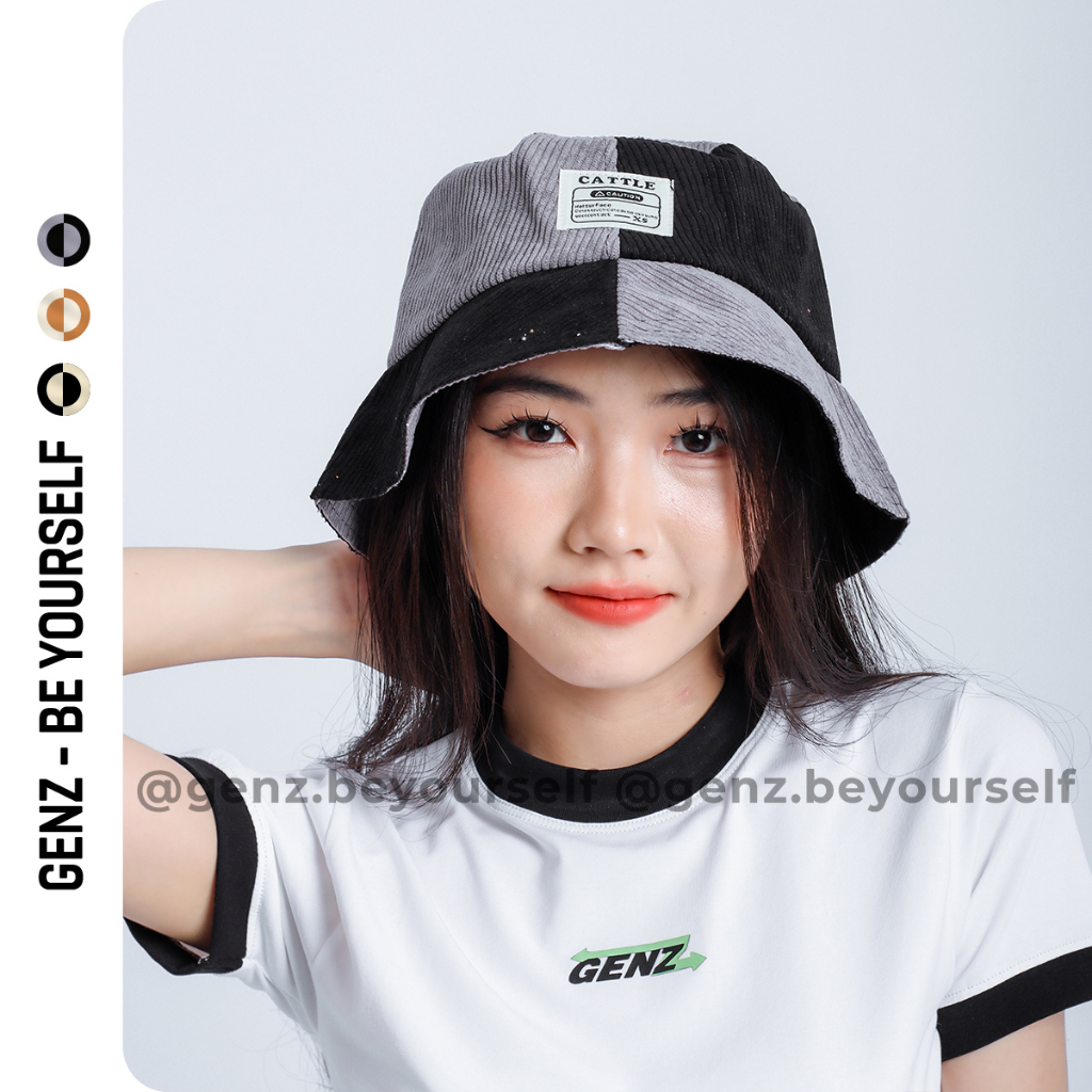Mũ bucket phối màu thêu chữ Cattle GENZ nón tai bèo unisex phong cách ulzzang trẻ trung - GN08