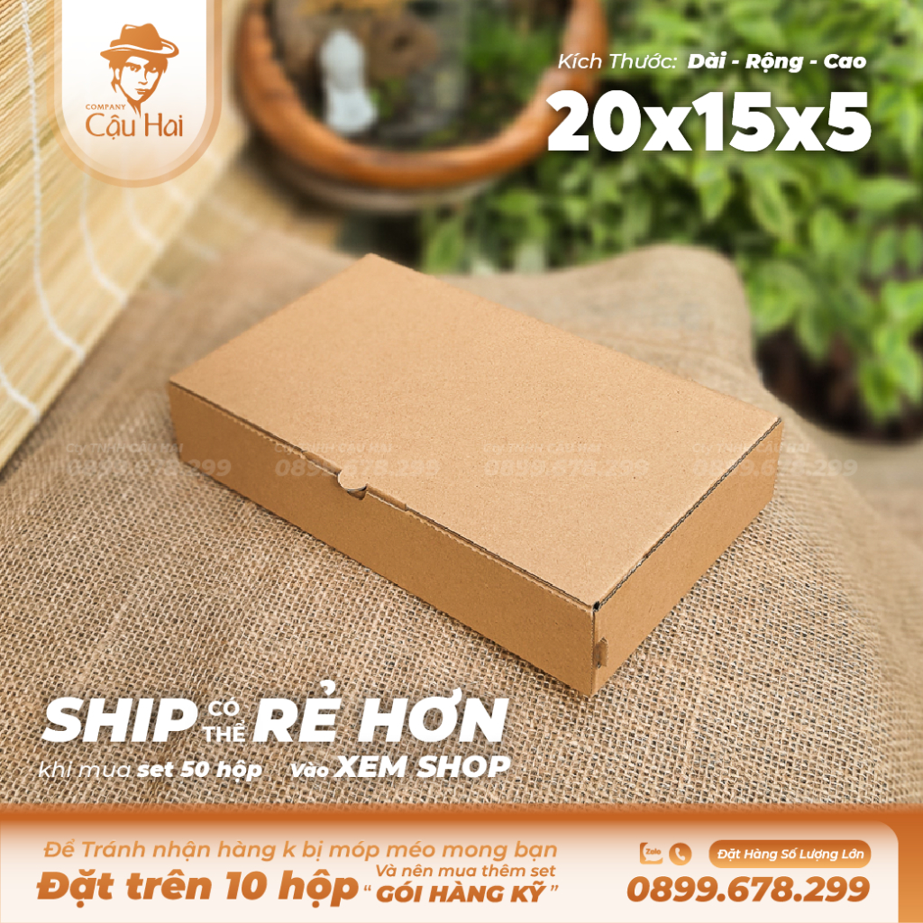 Set 5 Hộp carton nắp GẬP 20x15x5