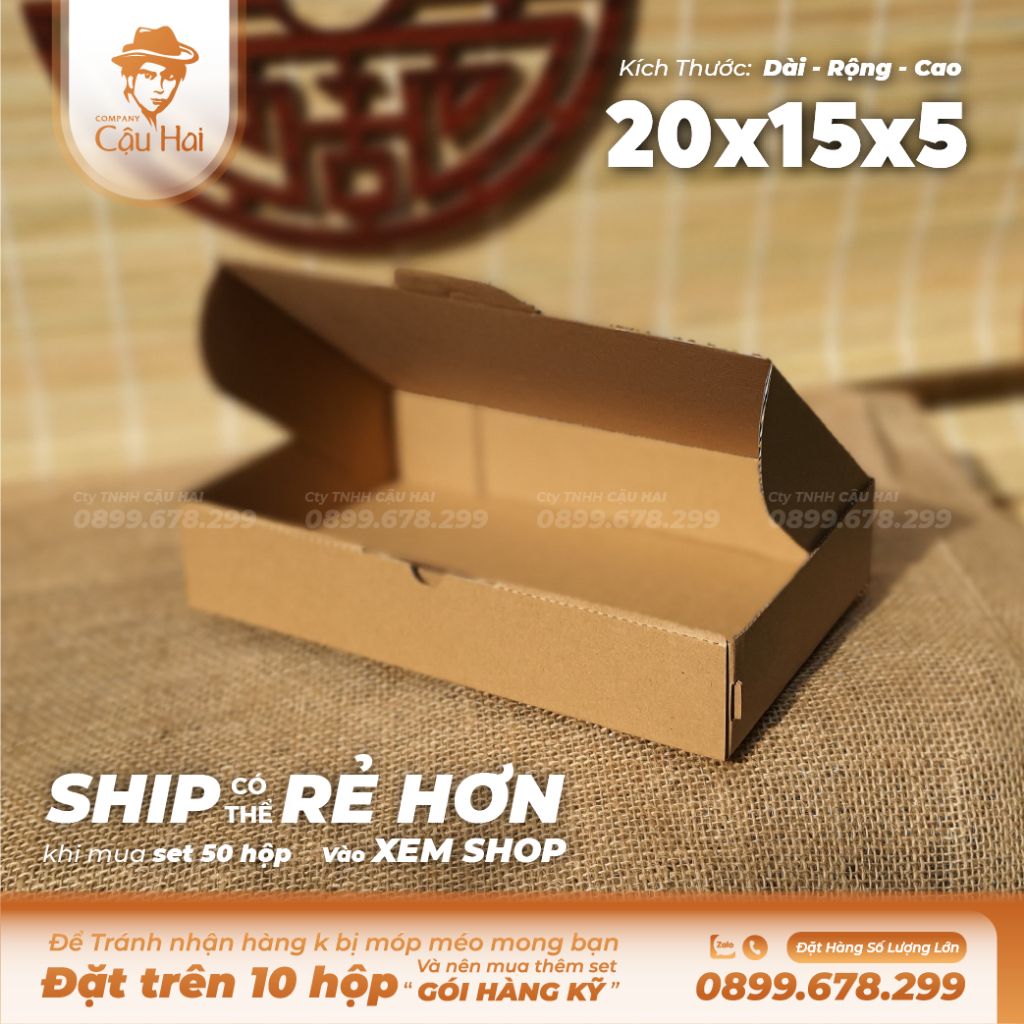 Set 5 Hộp carton nắp GẬP 20x15x5