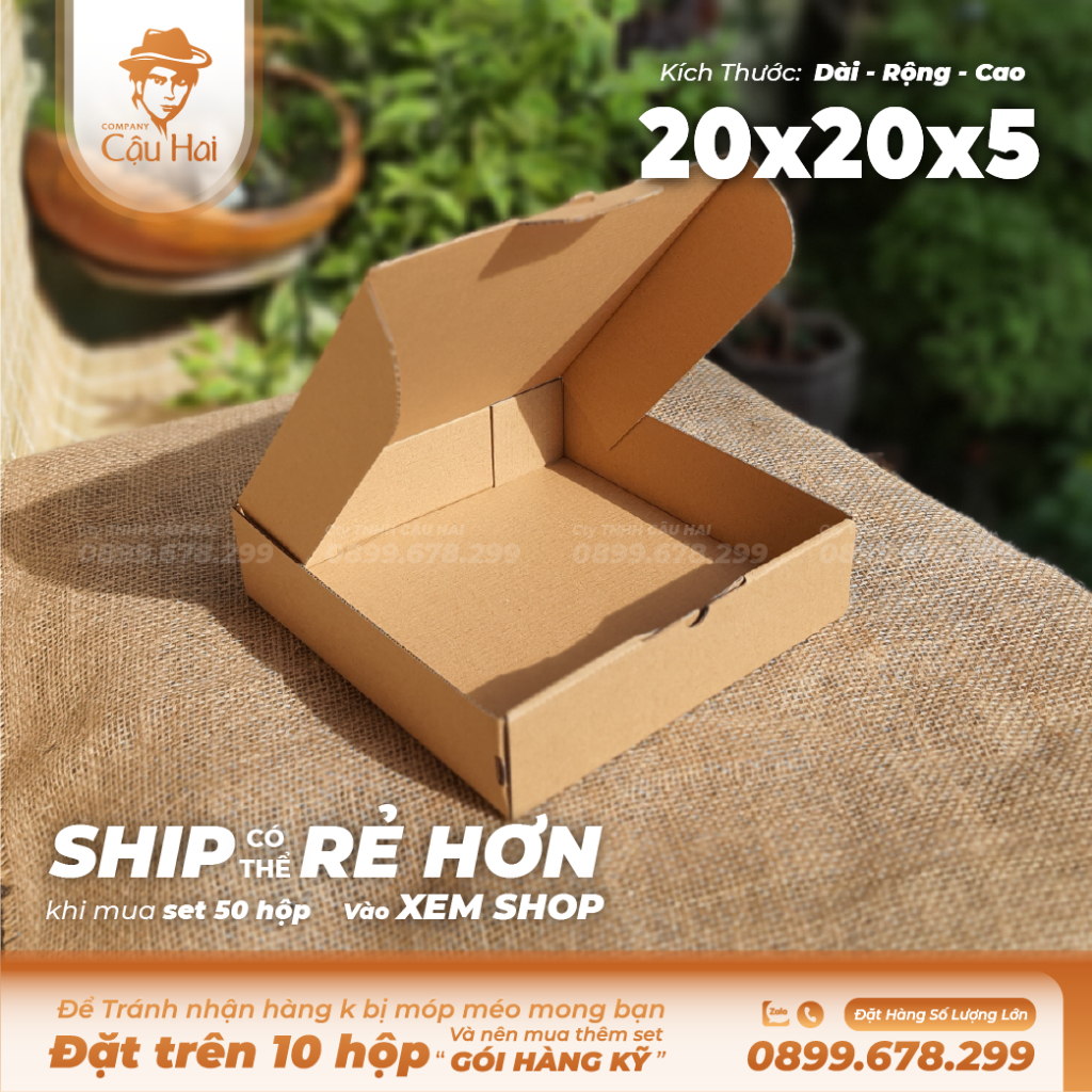 Set 5 Hộp carton nắp GẬP 20x20x5