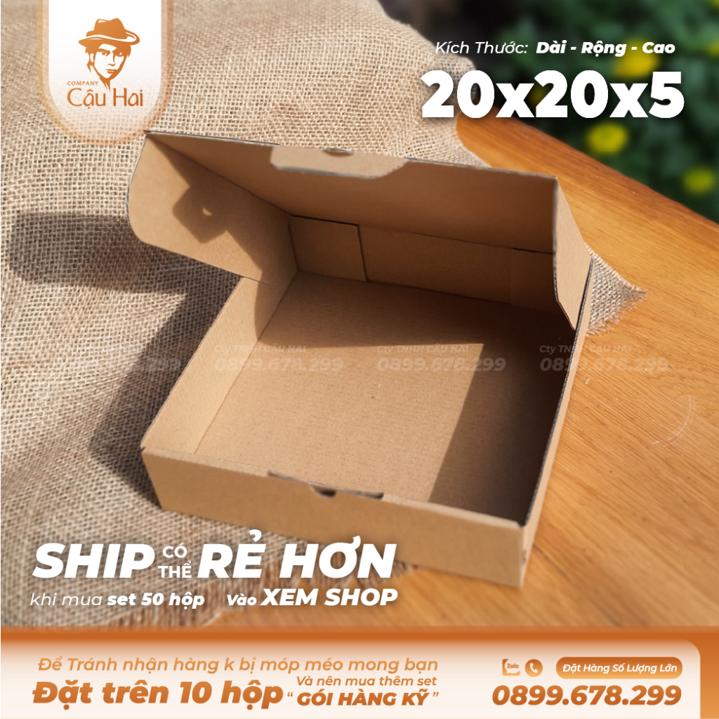 Set 5 Hộp carton nắp GẬP 20x20x5