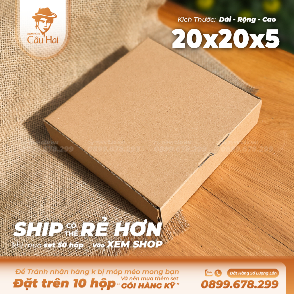 Set 5 Hộp carton nắp GẬP 20x20x5