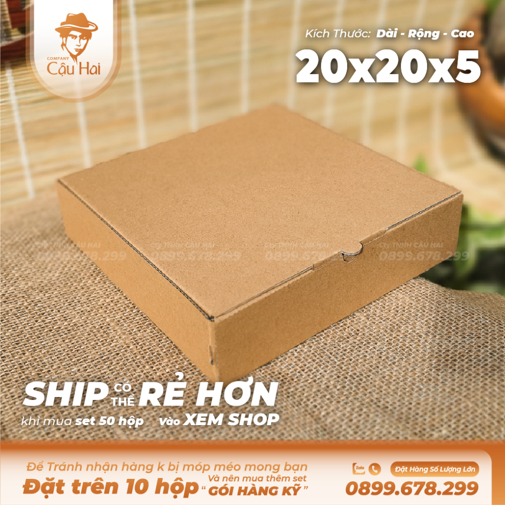 Set 5 Hộp carton nắp GẬP 20x20x5