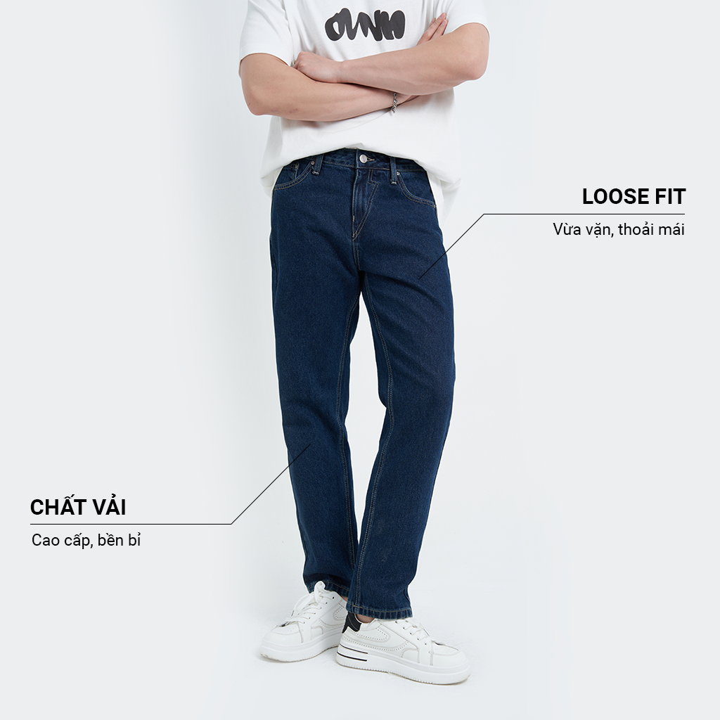 Quần Jean Nam Form Loose Fit Chất Liệu Cotton Cao Cấp Màu Xanh Đậm QJ6004