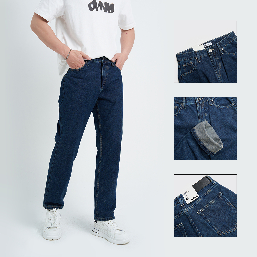 Quần Jean Nam Form Loose Fit Chất Liệu Cotton Cao Cấp Màu Xanh Đậm QJ6004