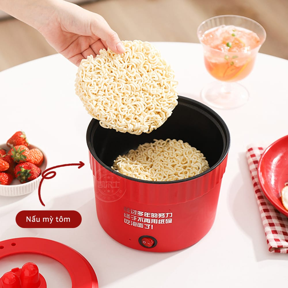 Nồi Lẩu Điện Mini Đa Năng, Ca Nấu Mì Vân Đá Chống Dính, Cốc Ăn Lẩu Cô Đơn Hotrend Dung Tích 1L