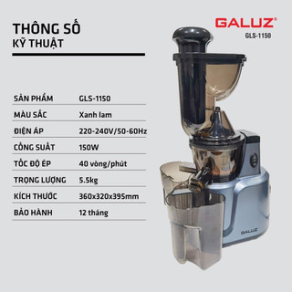 SHIP HỎA TỐC - Máy ép chậm cao cấp 𝗚𝗔𝗟𝗨𝗭 𝗚𝗟𝗦-𝟭𝟭𝟱𝟬 ( Máy ép chậm kèm máy vắt cam 2 trong 1)