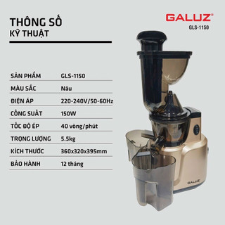 SHIP HỎA TỐC - Máy ép chậm cao cấp 𝗚𝗔𝗟𝗨𝗭 𝗚𝗟𝗦-𝟭𝟭𝟱𝟬 ( Máy ép chậm kèm máy vắt cam 2 trong 1)