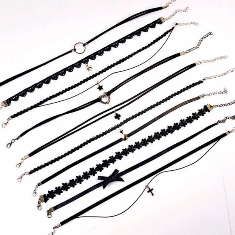 Set 3 Vòng Cổ Choker Dây Nhung Đen Phong Cách Hàn Quốc TeenGirl MyBaby