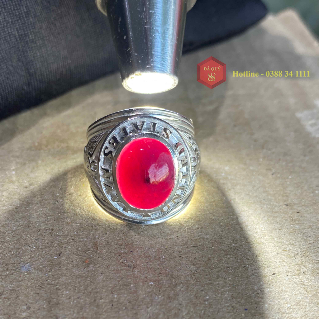 Nhẫn Nam Đá Ruby Tự Nhiên Mài Sống Bạc Ta 001