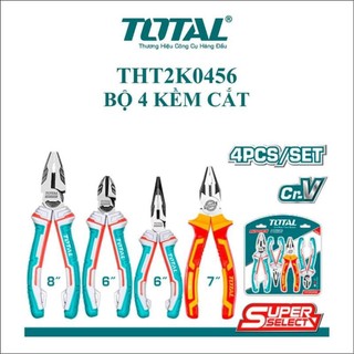 Bộ 4 kìm răng cắt mũi nhọn, cách điện 1000v total tht2k0456