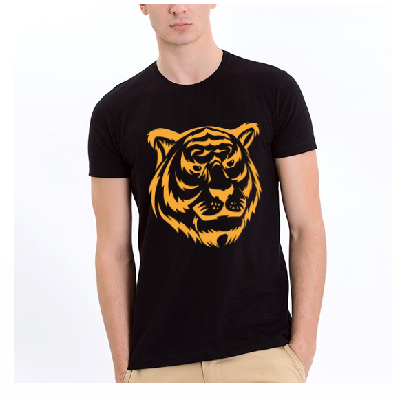 Áo Thun Đen THOITRANG24H in Hình Đầu Hổ TTK56 Màu Vàng Vải Dày Đẹp