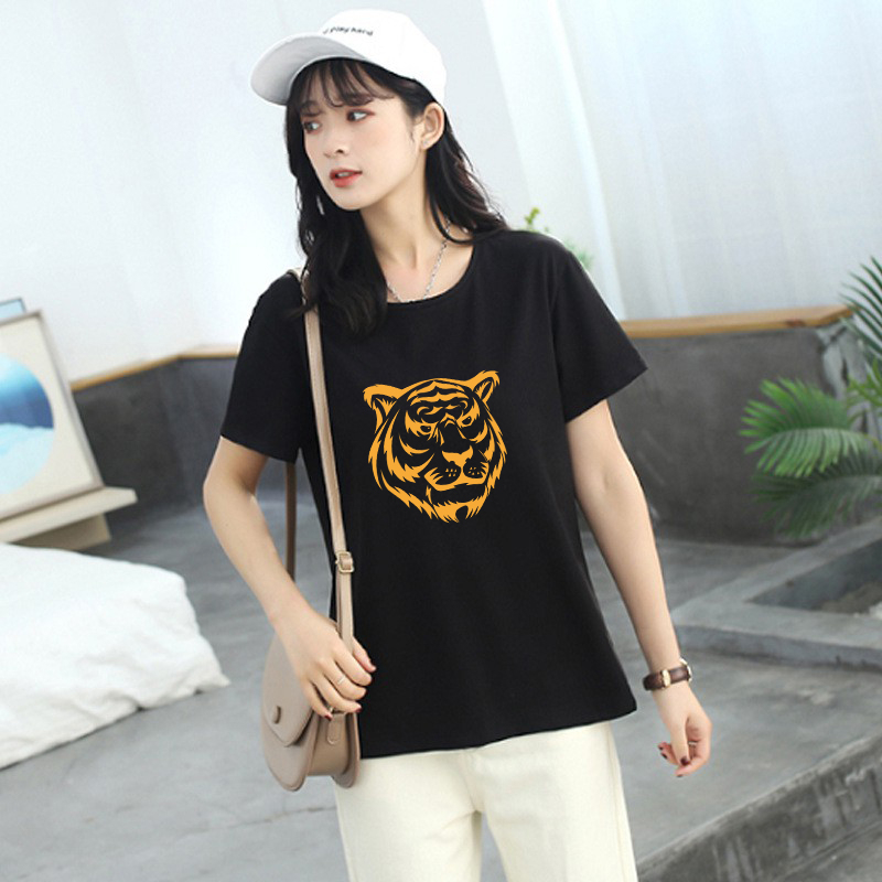 Áo Thun Đen THOITRANG24H in Hình Đầu Hổ TTK56 Màu Vàng Vải Dày Đẹp