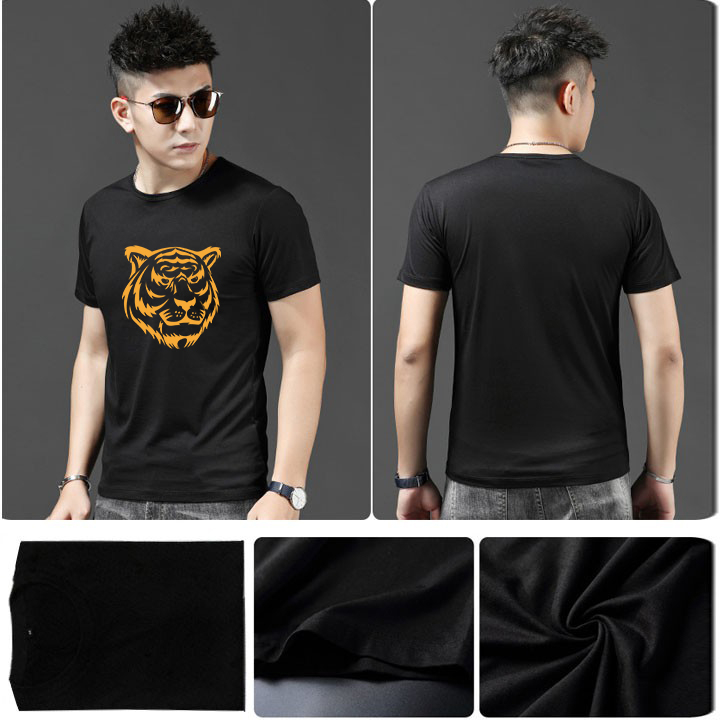Áo Thun Đen THOITRANG24H in Hình Đầu Hổ TTK56 Màu Vàng Vải Dày Đẹp