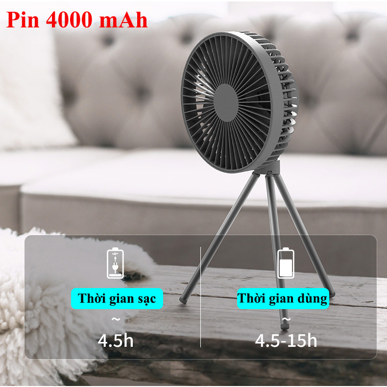 Quạt tích điện để bàn mini DQ213 4000mah - Quạt điện 3 chế độ gió tùy chỉnh bảo hành 1 đổi 1