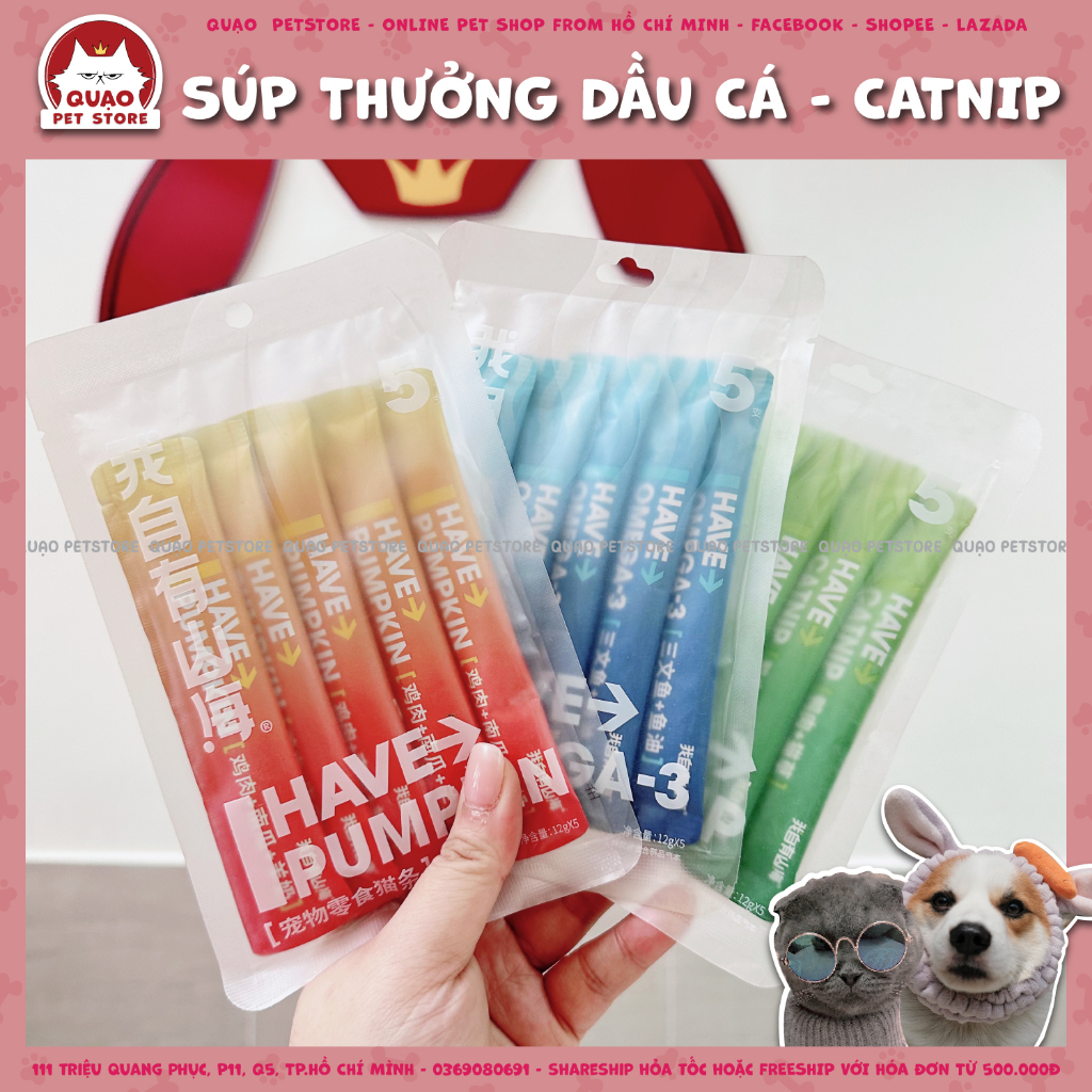 Súp thưởng dầu cá - catnip, snack thưởng dinh dưỡng hấp dẫn cho mèo gói 5 thanh